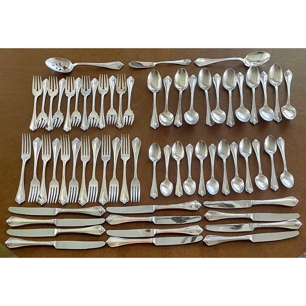 Oneida King James Silverplate Flatware Set 63 Pc Service for 12 w Serving